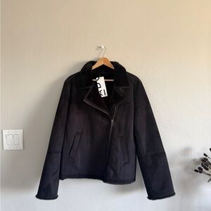 Adolfo Dominguez Black Faux-Shearling Moto Jacket